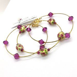 Glass & Crystal Roses Bangle Trio